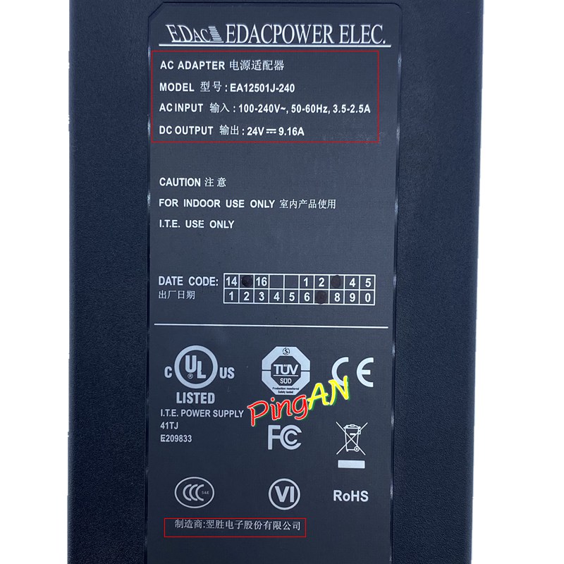 *Brand NEW* EA12501J-240 EDAC EDACPOWER ELEC.24V 9.16A AC DC ADAPTER POWER SUPPLY